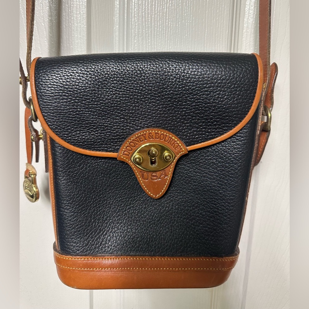 Dooney & Bourke Black and Tan Leather Messenger Bag